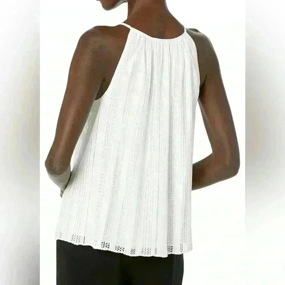 NWOT Theory Halter Cami Tank Top White Mod Lace Sz M Lined Textured Shell - Picture 3 of 11
